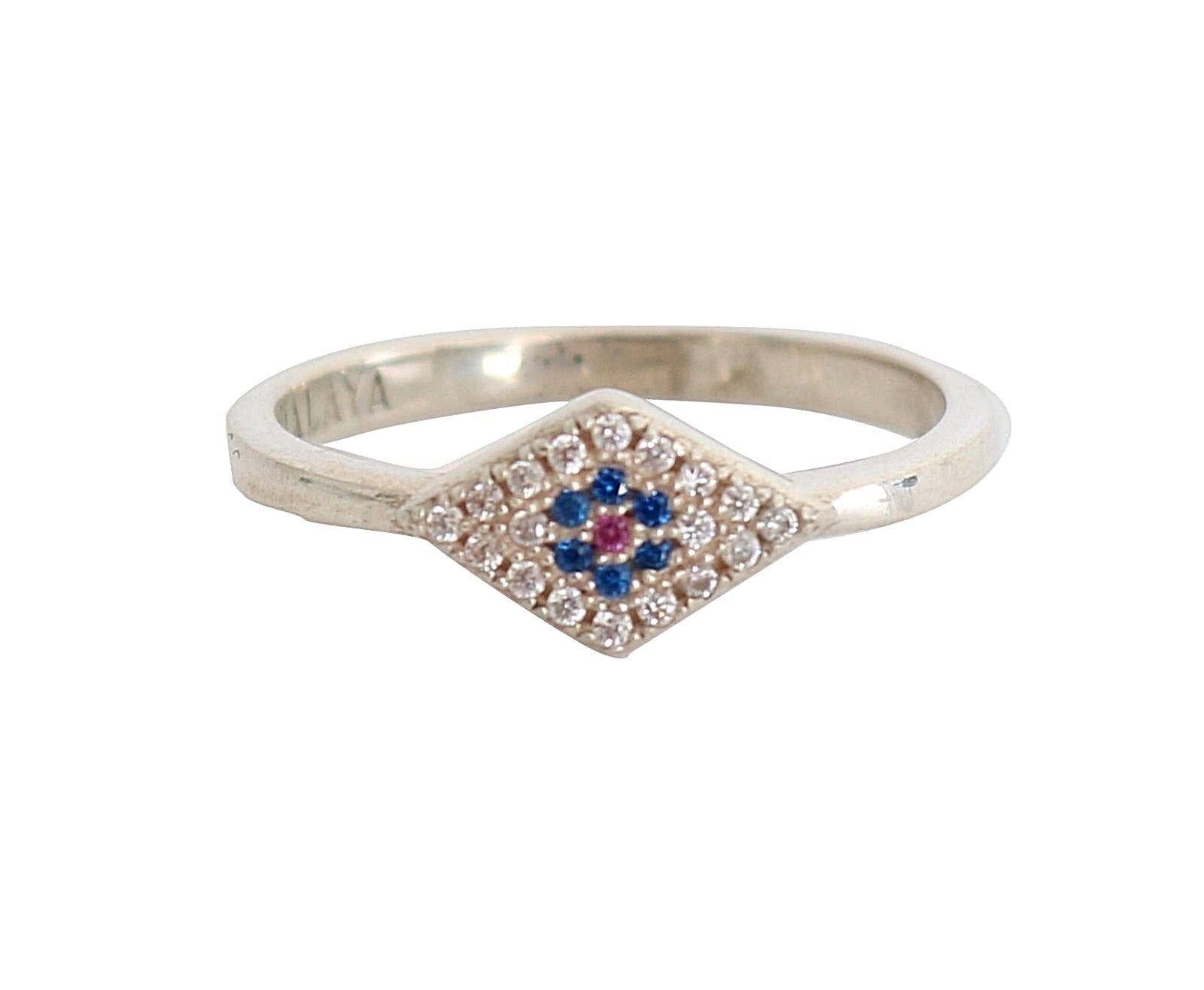 Nialaya Blue Red CZ 925 Silver Womens Clear Ring - Ginchy