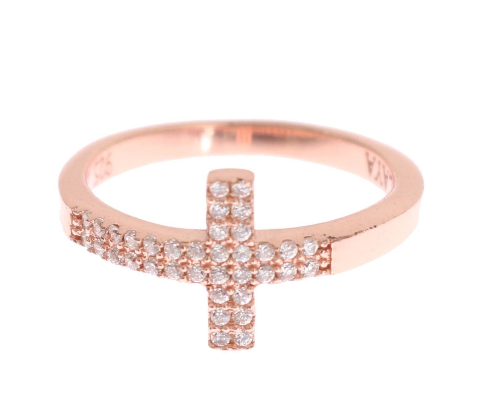 Nialaya Pink Gold 925 Silver Womens Cross CZ Ring - Ginchy