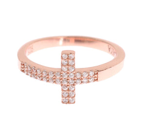 Nialaya Pink Gold 925 Silver Womens Cross CZ Ring - Ginchy