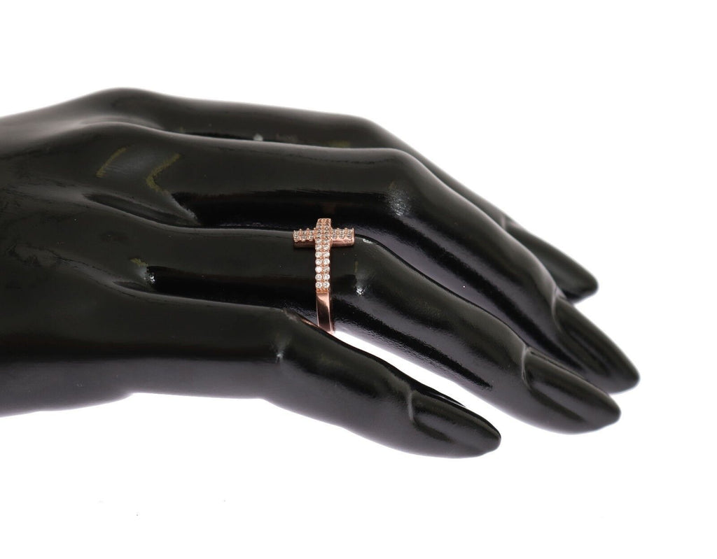 Nialaya Pink Gold 925 Silver Womens Cross CZ Ring - Ginchy