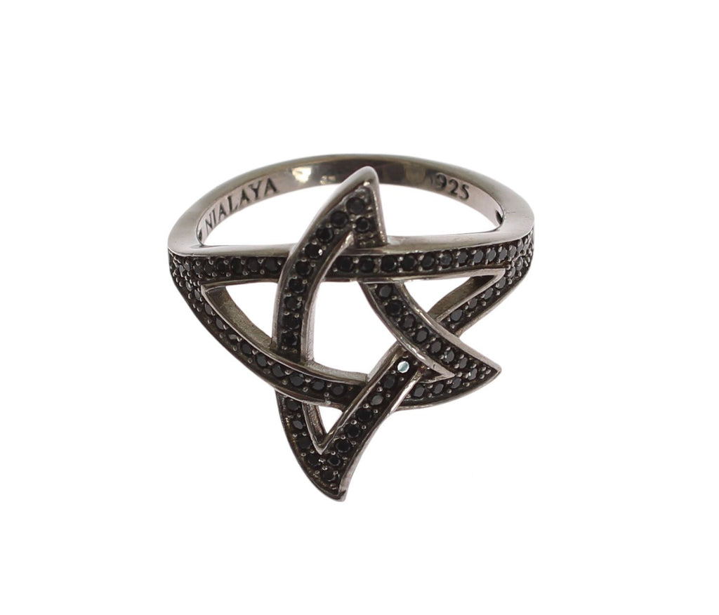 Nialaya Black CZ Rhodium 925 Silver Womens Ring - Ginchy
