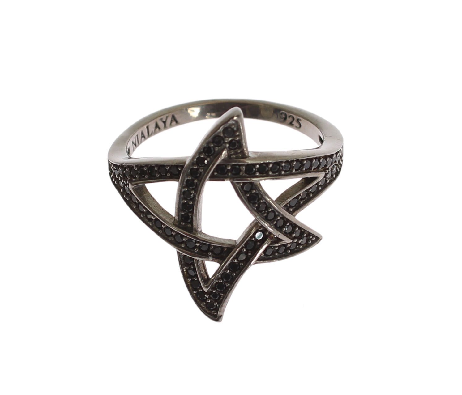 Nialaya Black CZ Rhodium 925 Silver Womens Ring - Ginchy