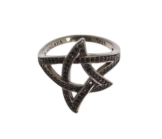 Nialaya Black CZ Rhodium 925 Silver Womens Ring - Ginchy