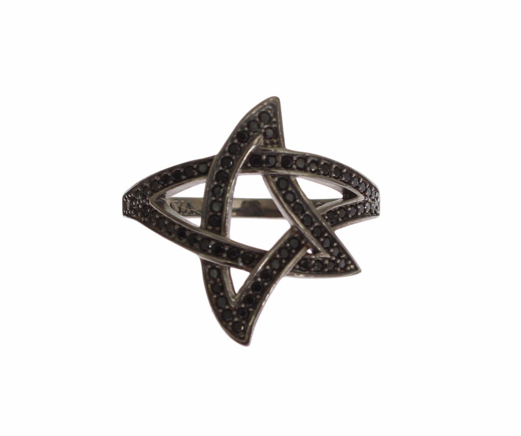 Nialaya Black CZ Rhodium 925 Silver Womens Ring - Ginchy