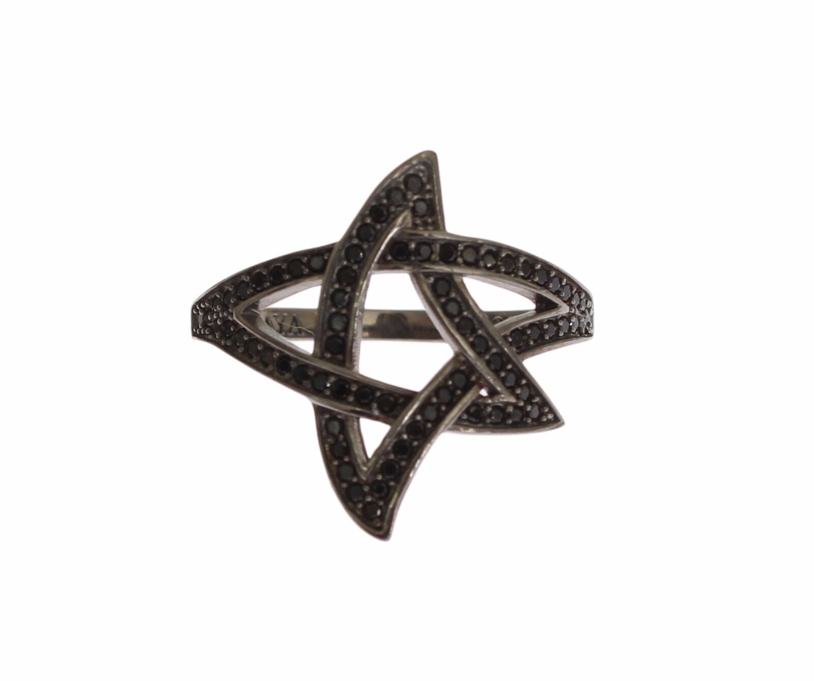 Nialaya Black CZ Rhodium 925 Silver Womens Ring - Ginchy