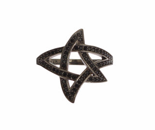 Nialaya Black CZ Rhodium 925 Silver Womens Ring - Ginchy