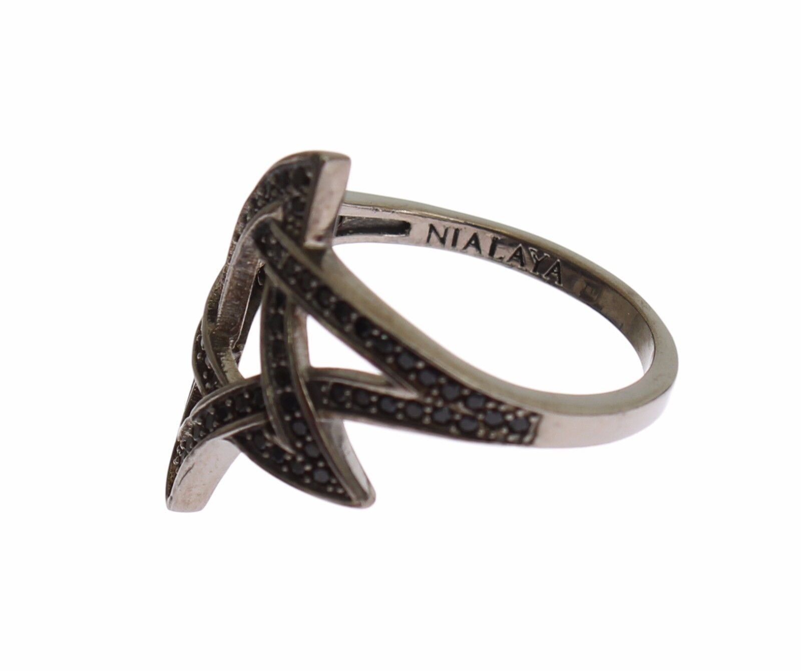Nialaya Black CZ Rhodium 925 Silver Womens Ring - Ginchy
