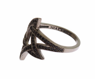 Nialaya Black CZ Rhodium 925 Silver Womens Ring - Ginchy