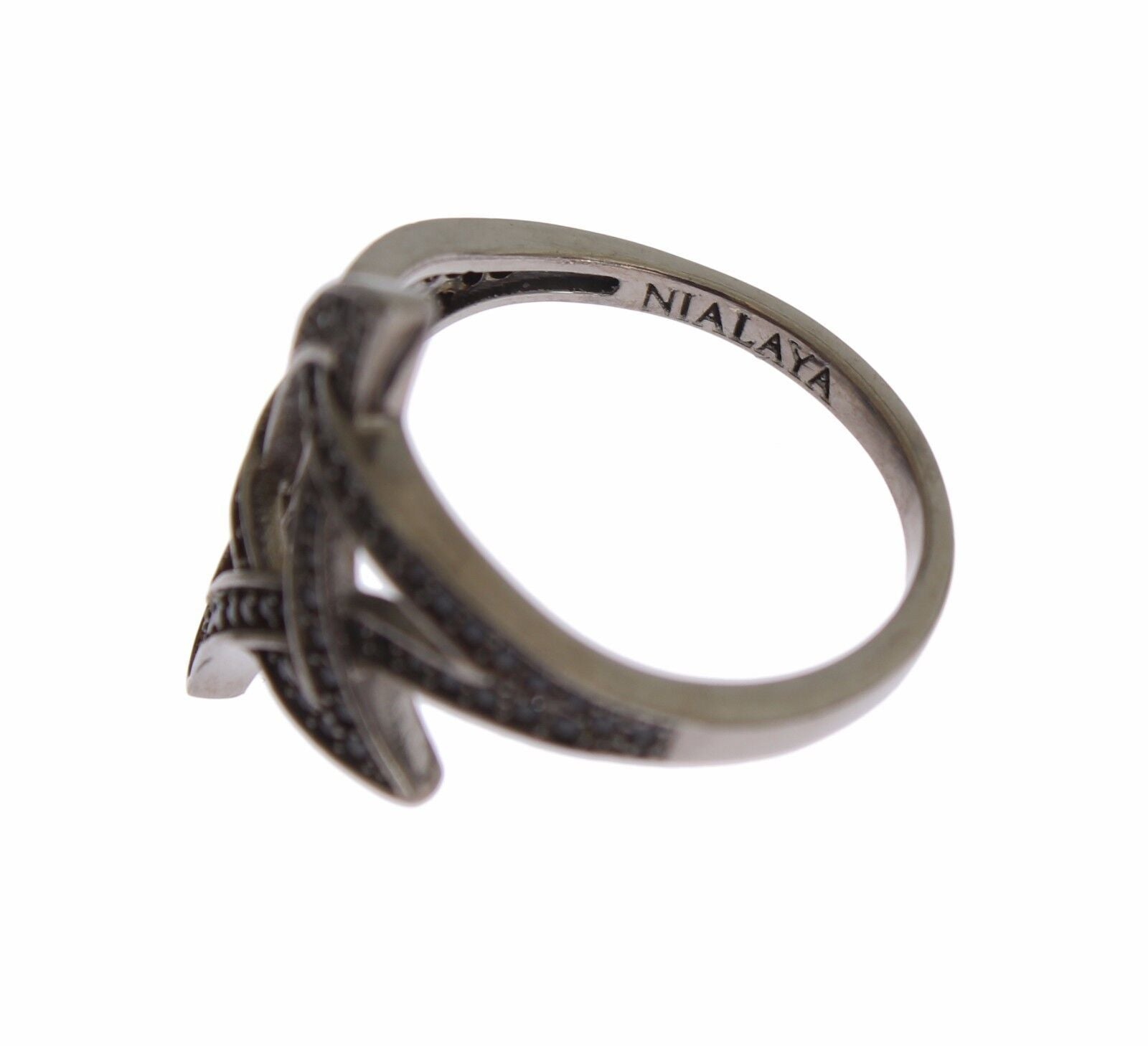 Nialaya Black CZ Rhodium 925 Silver Womens Ring - Ginchy
