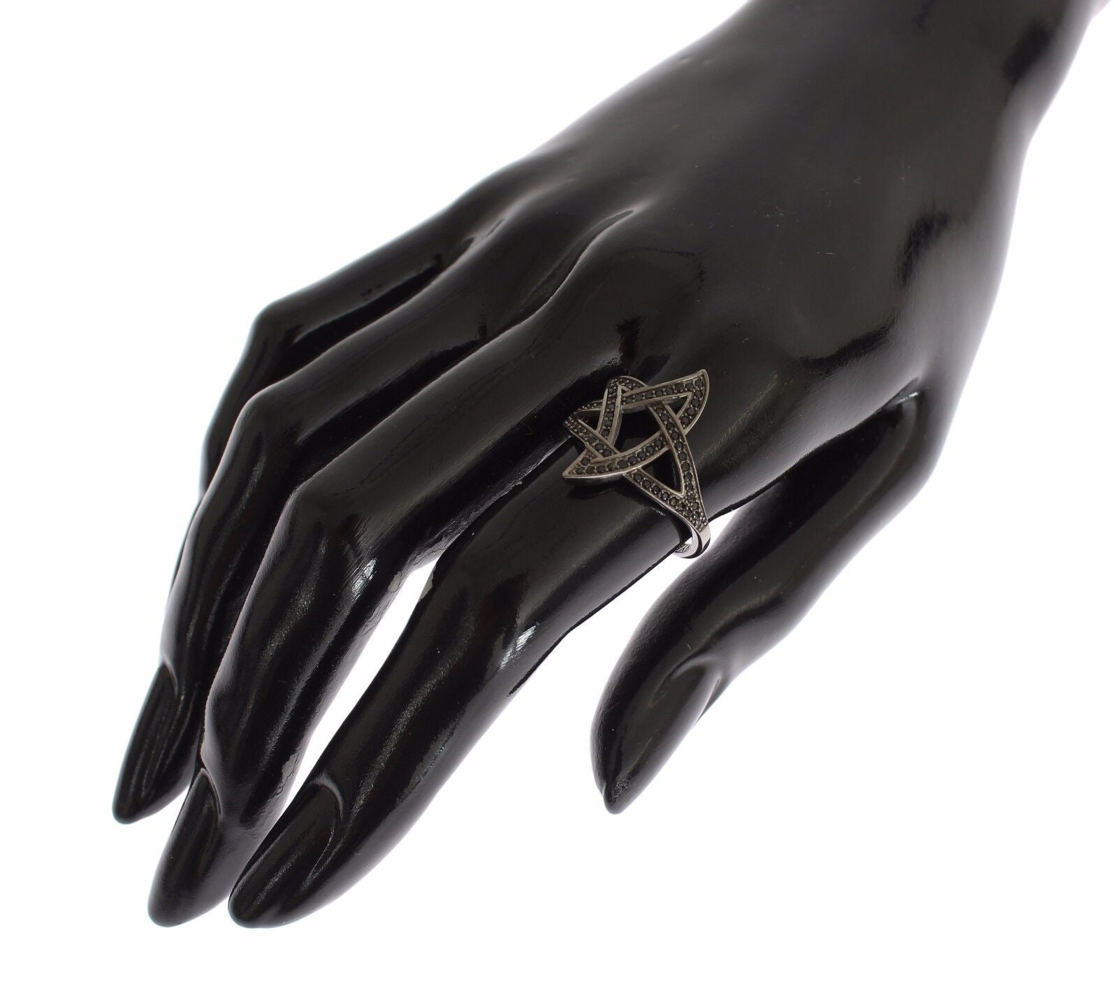 Nialaya Black CZ Rhodium 925 Silver Womens Ring - Ginchy