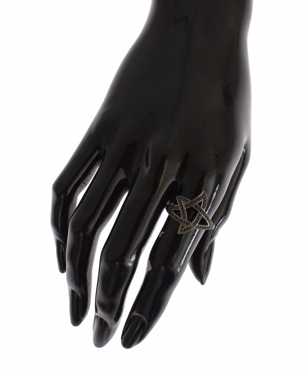 Nialaya Black CZ Rhodium 925 Silver Womens Ring - Ginchy