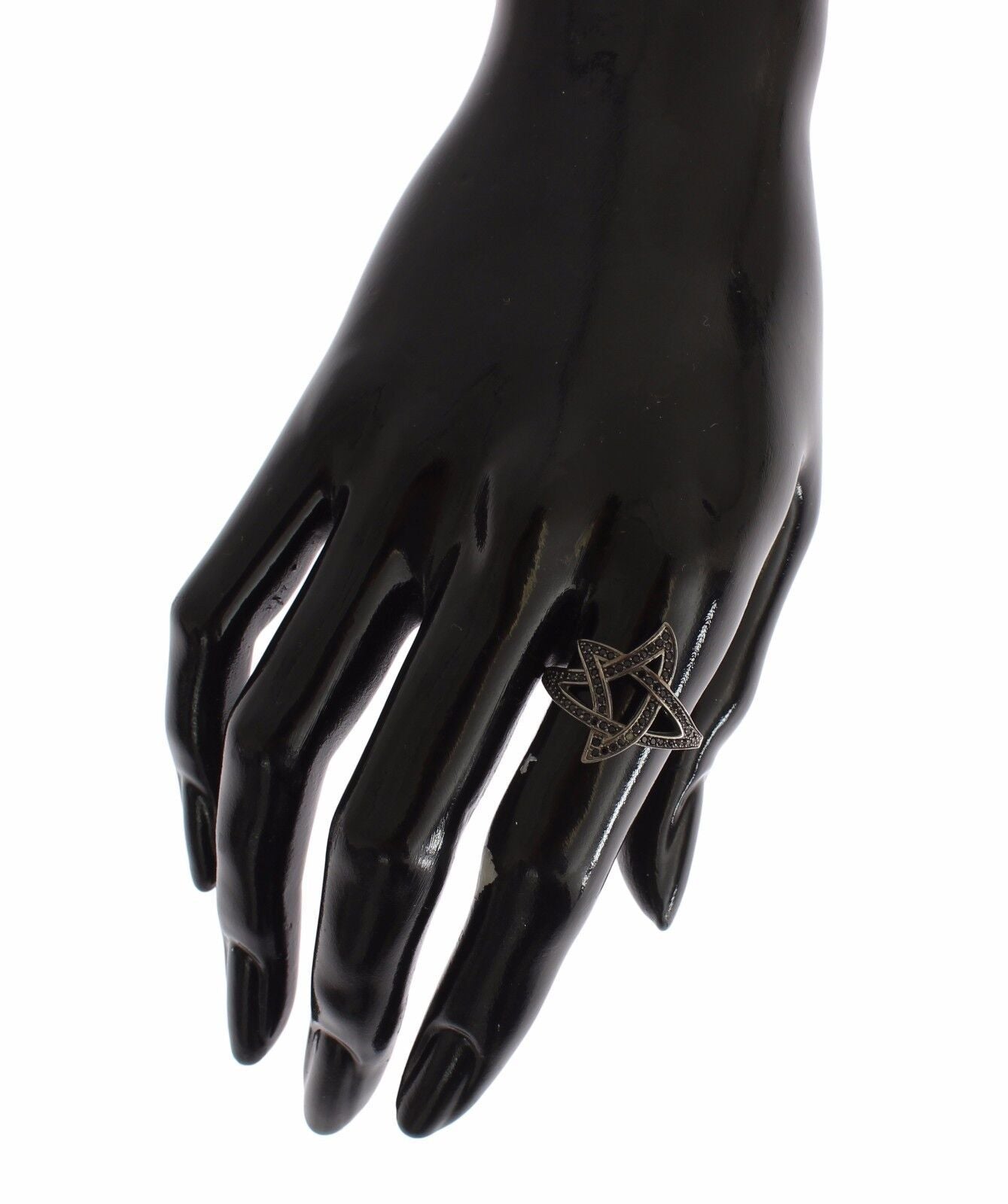 Nialaya Black CZ Rhodium 925 Silver Womens Ring - Ginchy
