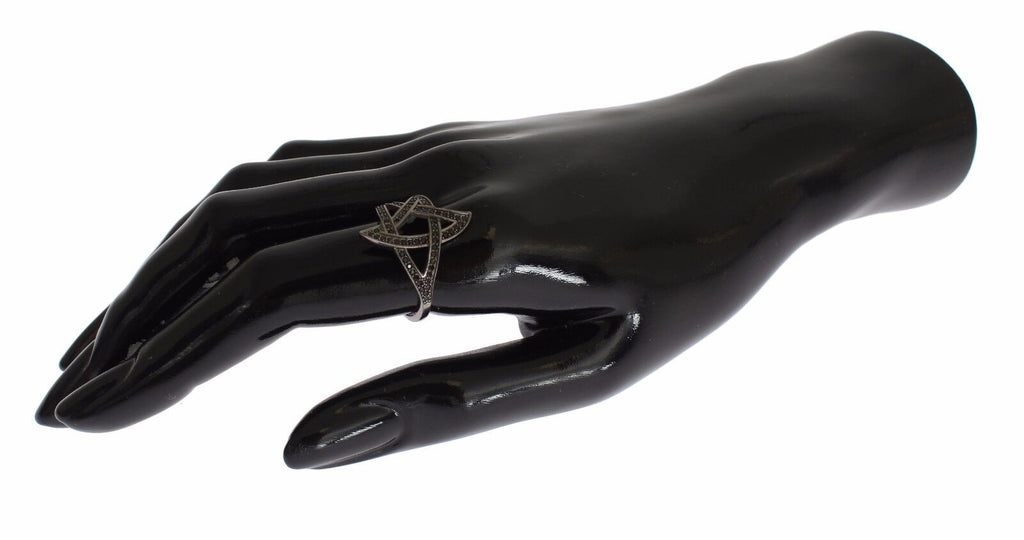 Nialaya Black CZ Rhodium 925 Silver Womens Ring - Ginchy