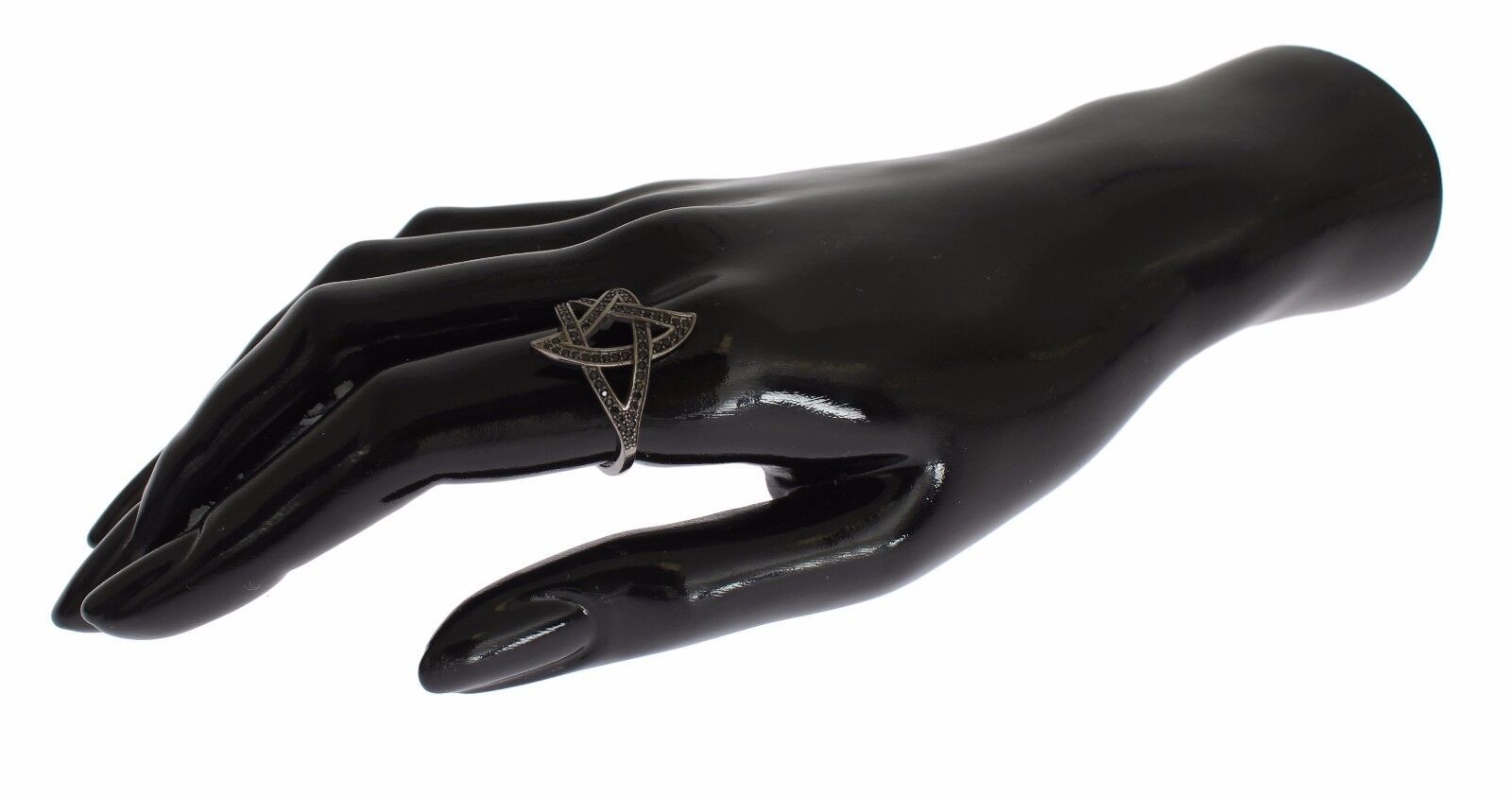 Nialaya Black CZ Rhodium 925 Silver Womens Ring - Ginchy
