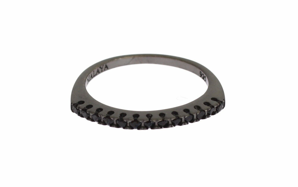 Nialaya Black CZ Rhodium 925 Silver Womens Ring - Ginchy