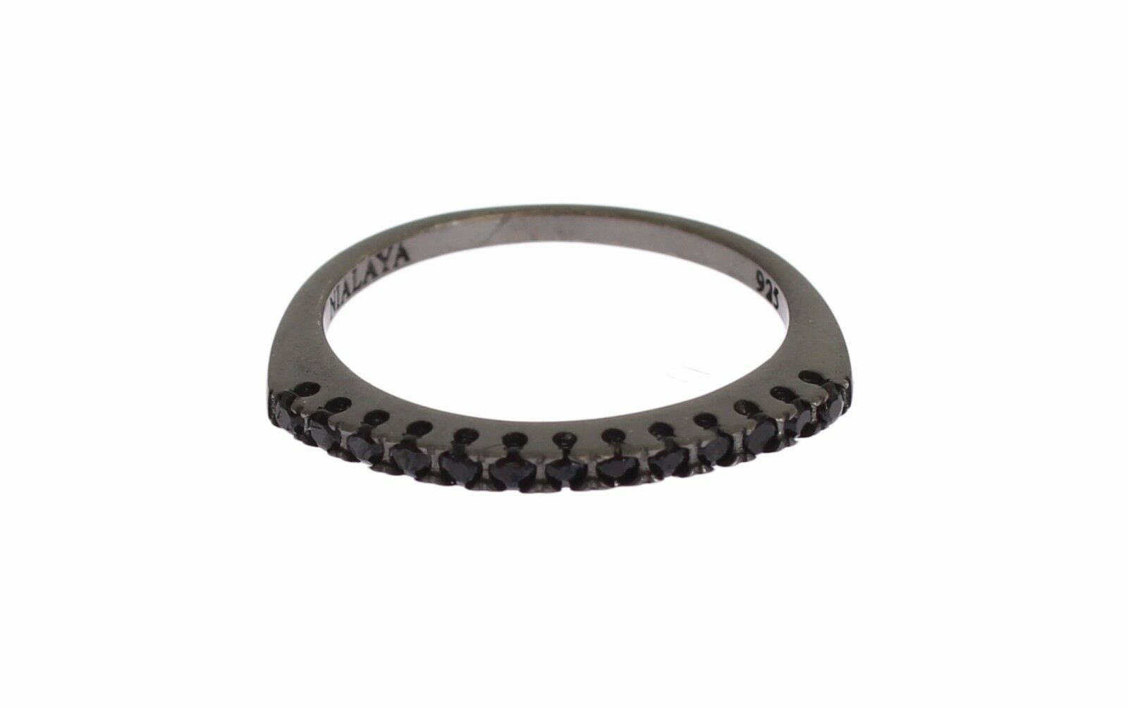 Nialaya Black CZ Rhodium 925 Silver Womens Ring - Ginchy