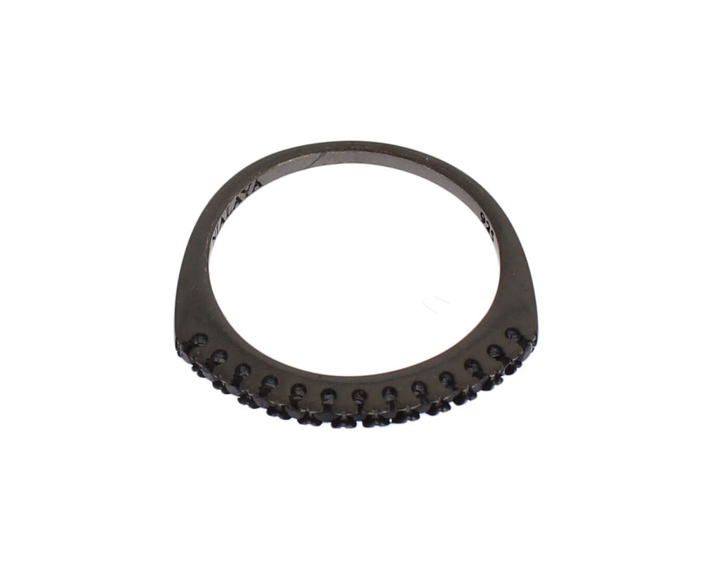 Nialaya Black CZ Rhodium 925 Silver Womens Ring - Ginchy