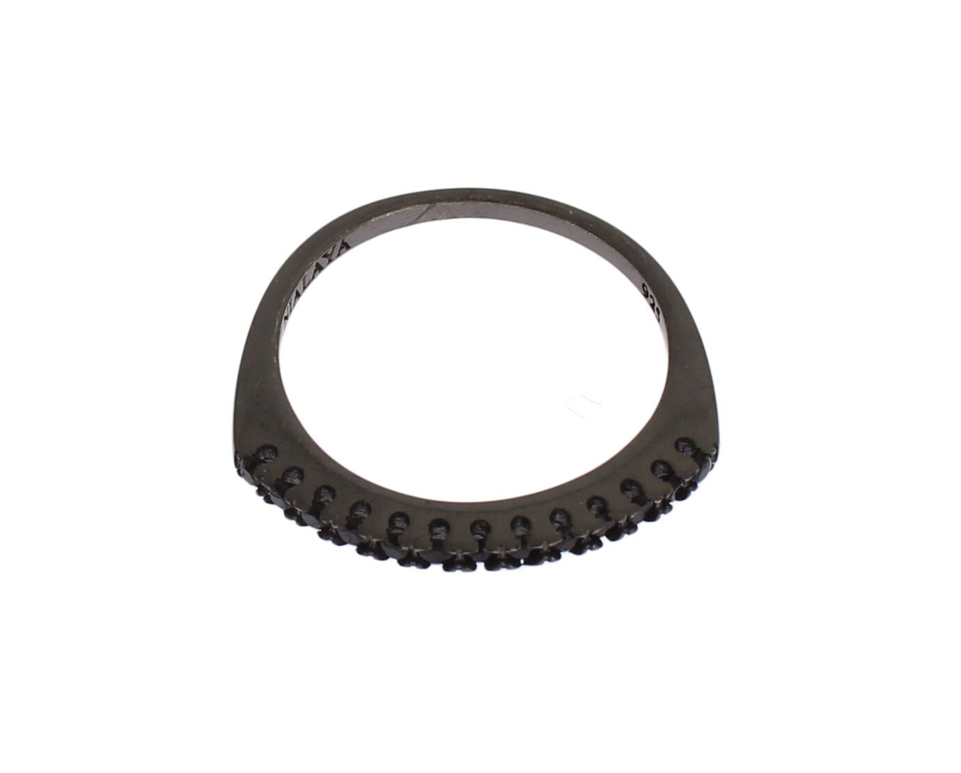 Nialaya Black CZ Rhodium 925 Silver Womens Ring - Ginchy
