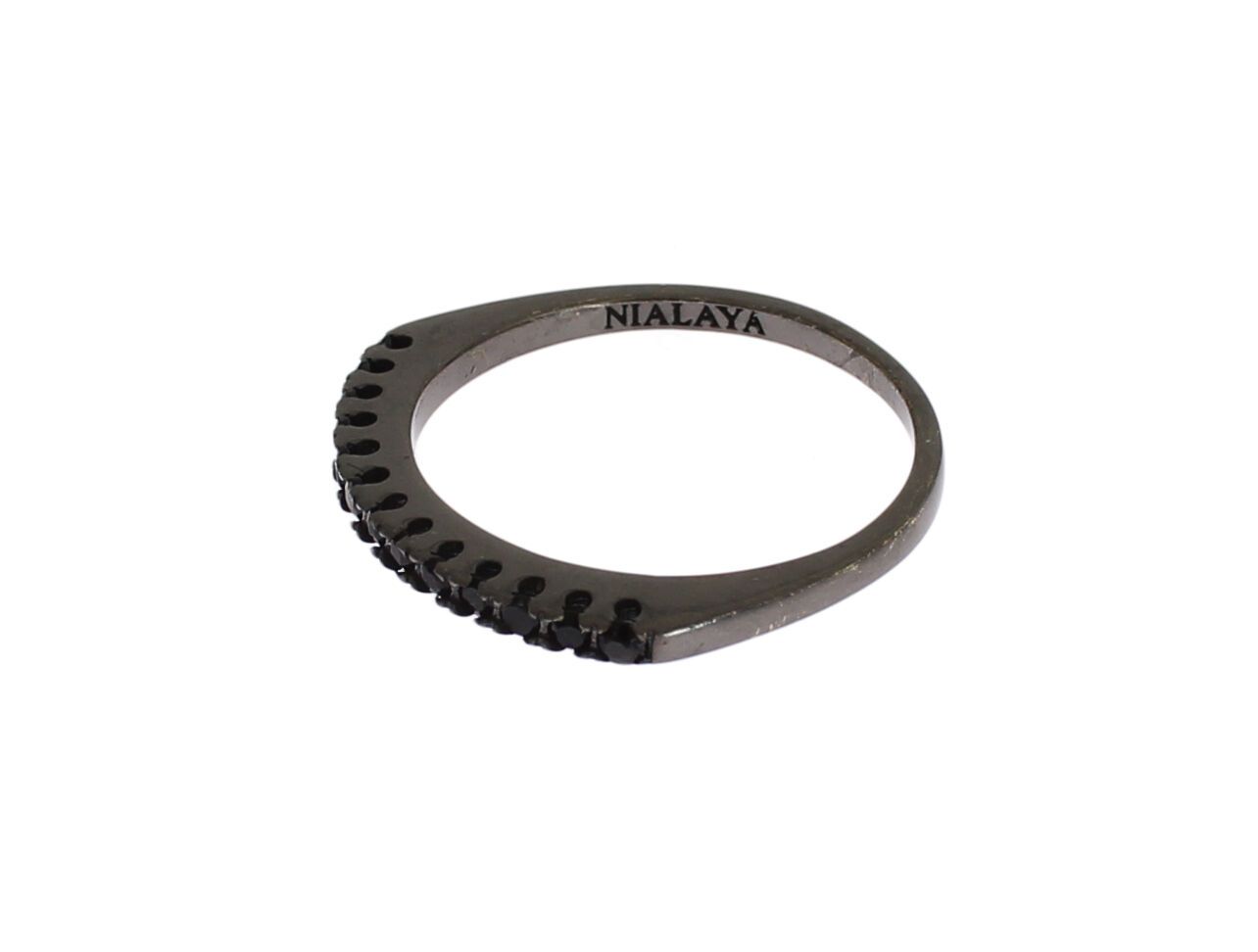 Nialaya Black CZ Rhodium 925 Silver Womens Ring - Ginchy