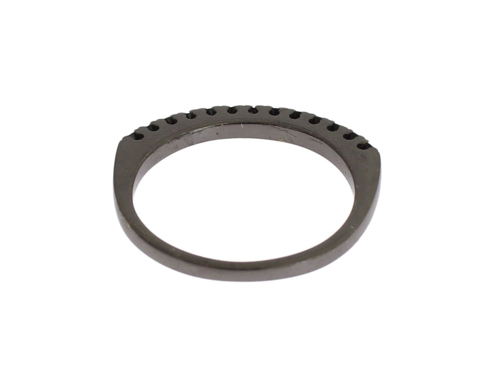 Nialaya Black CZ Rhodium 925 Silver Womens Ring - Ginchy