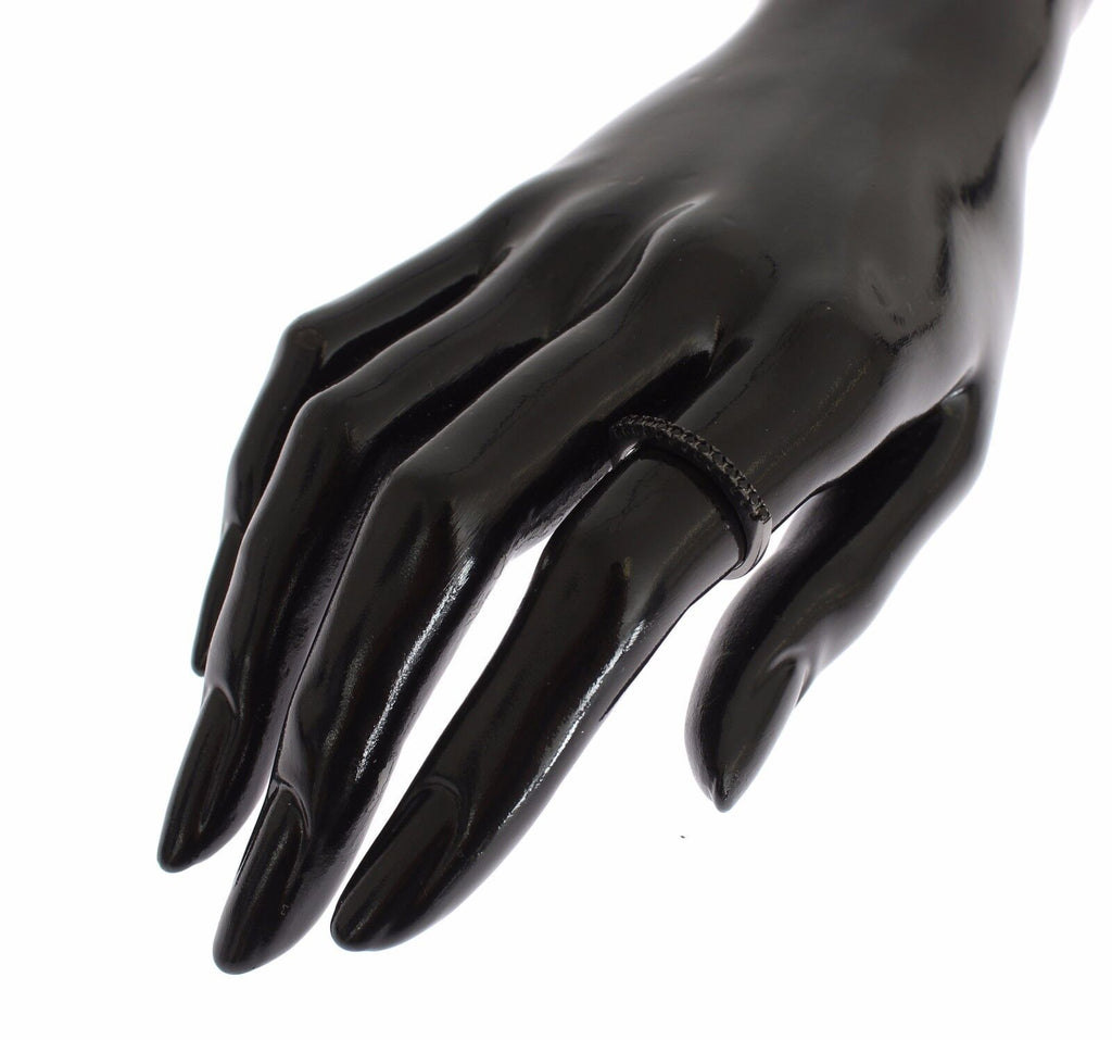 Nialaya Black CZ Rhodium 925 Silver Womens Ring - Ginchy