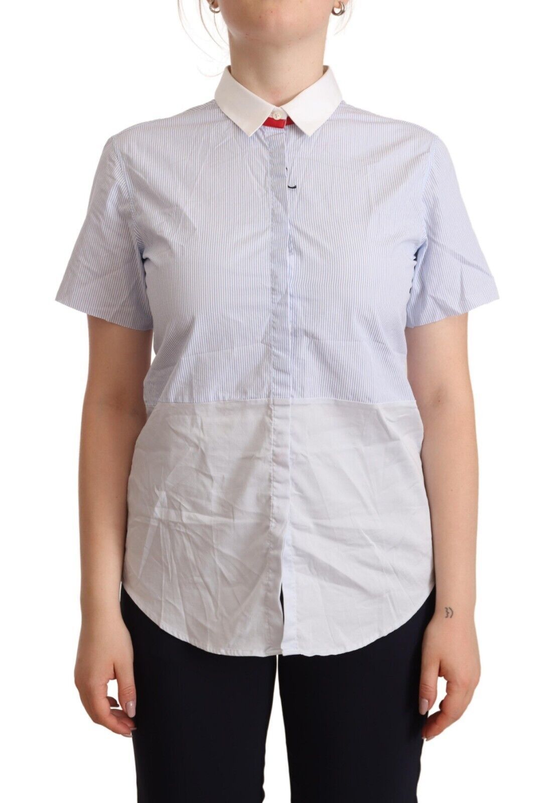 AGLINI Light Blue Cotton Short Sleeves Collared Polo Top - Ginchy