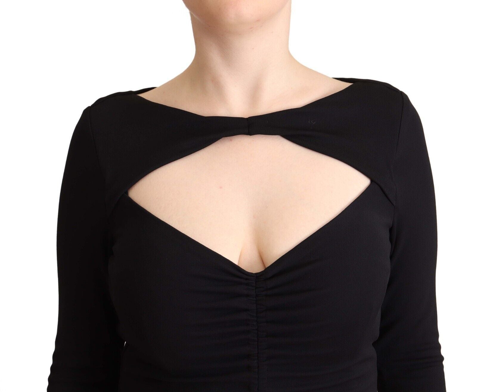PINKO Black Nylon Stretch Long Sleeves Deep V-neck Maxi Dress - Ginchy