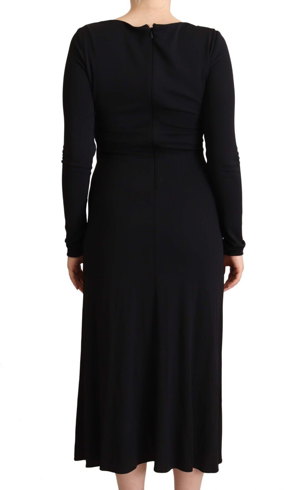 PINKO Black Nylon Stretch Long Sleeves Deep V-neck Maxi Dress - Ginchy