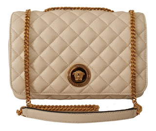 Versace Elegant White Nappa Leather Shoulder Bag - Ginchy