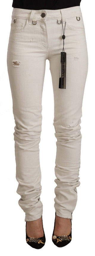 Karl Lagerfeld White Mid Waist Cotton Denim Slim Fit Jeans - Ginchy