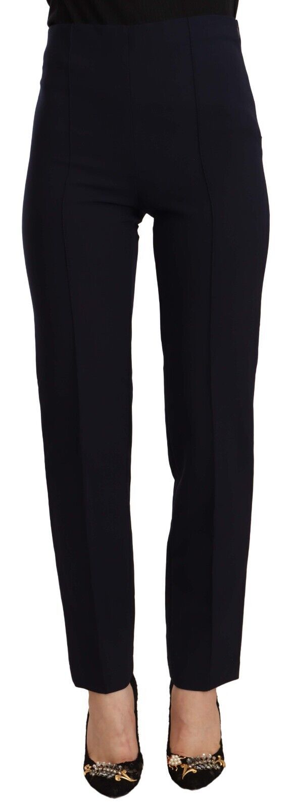 AGLINI Black High Waist Polyester Women Straight Pants - Ginchy