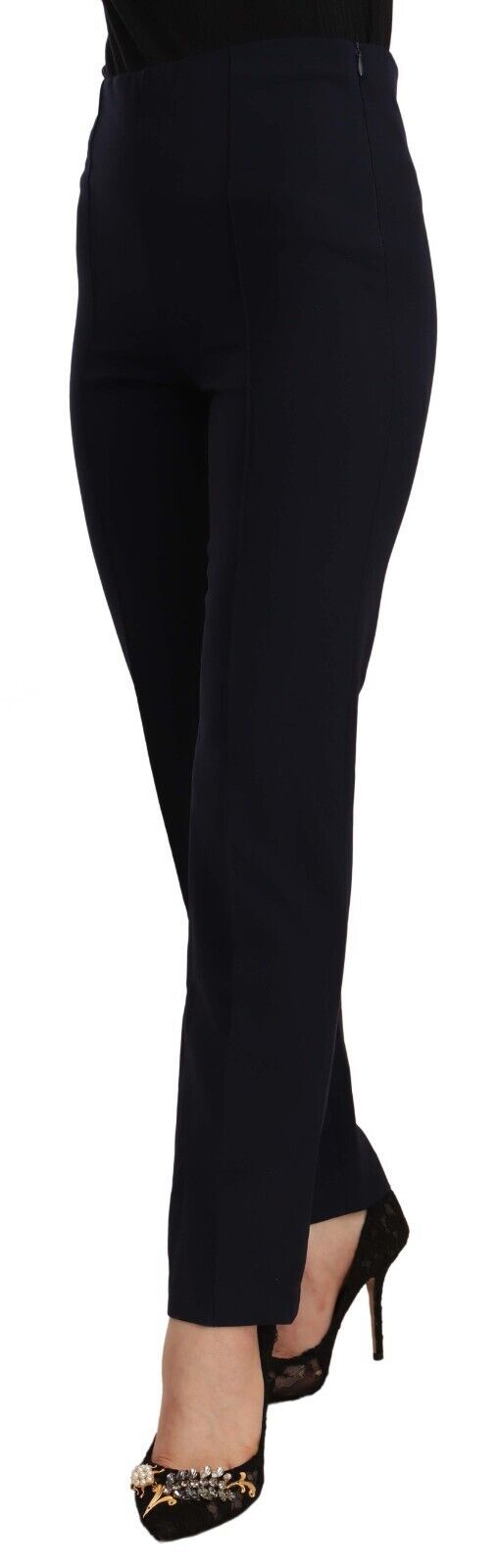 AGLINI Black High Waist Polyester Women Straight Pants - Ginchy