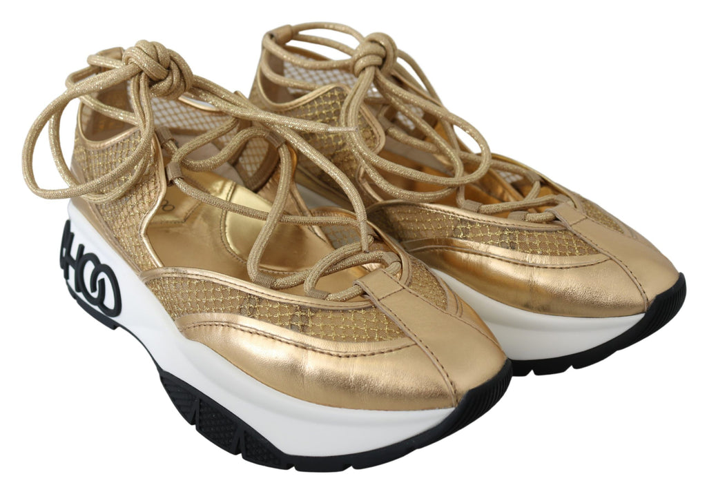 Jimmy Choo Golden Glamour Mesh Leather Sneakers - Ginchy
