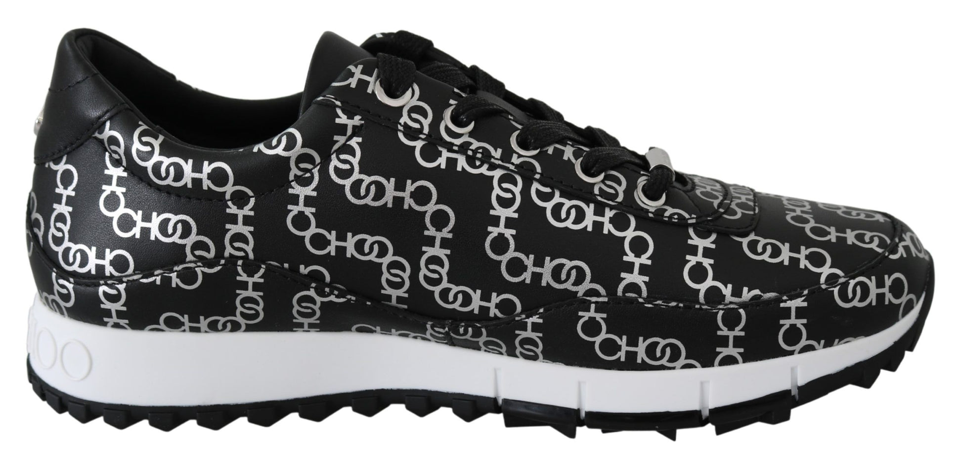 Jimmy Choo Elegant Black & Silver Leather Sneakers - Ginchy