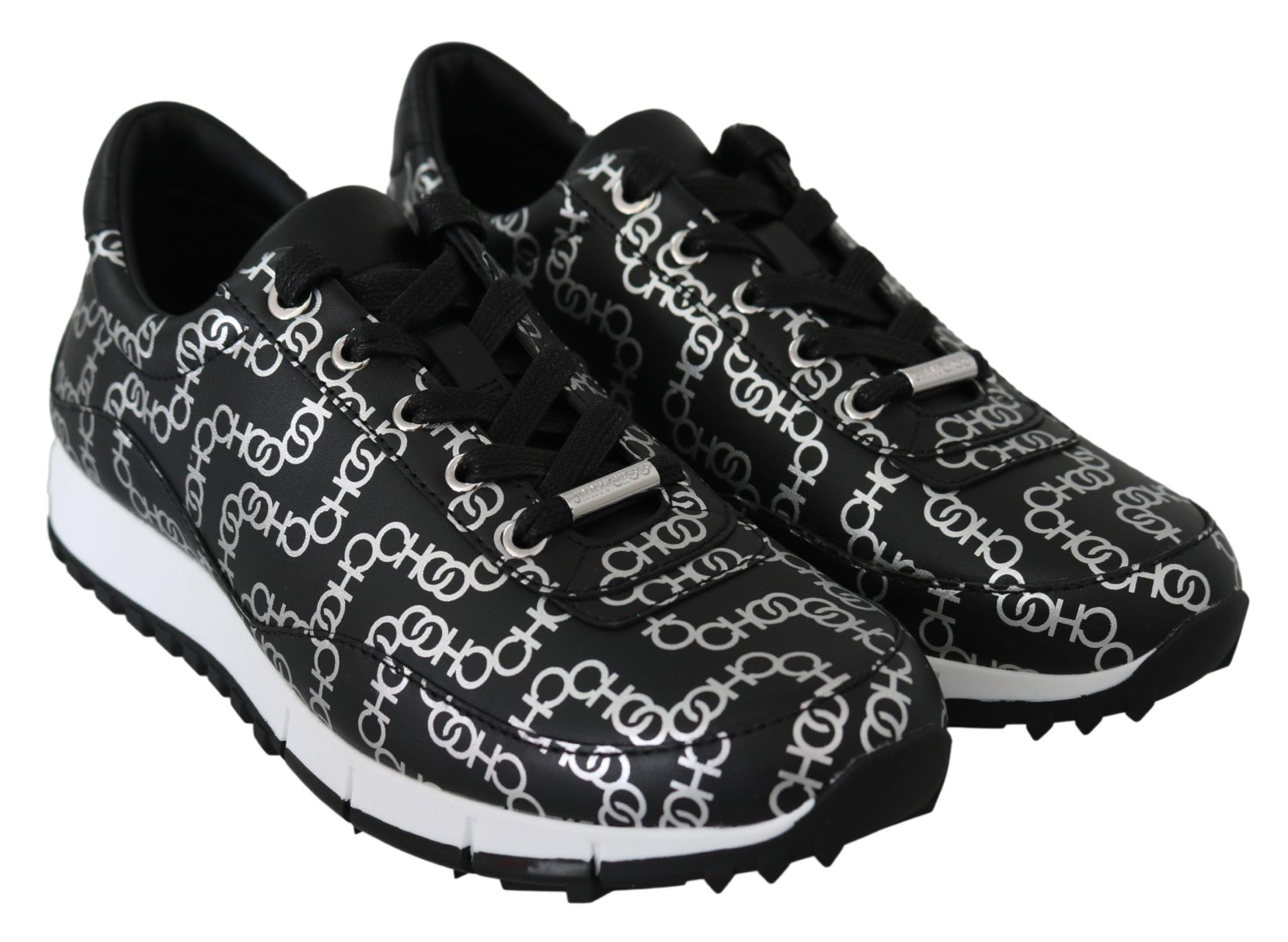 Jimmy Choo Elegant Black & Silver Leather Sneakers - Ginchy