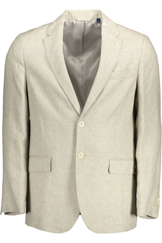 Gant Beige Linen Classic Jacket with Logo Detailing - Ginchy