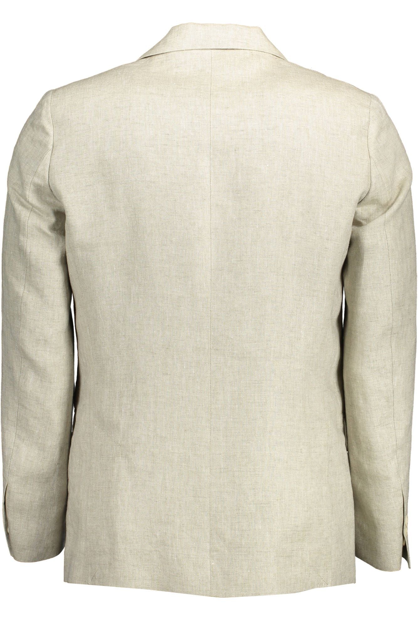 Gant Beige Linen Classic Jacket with Logo Detailing - Ginchy