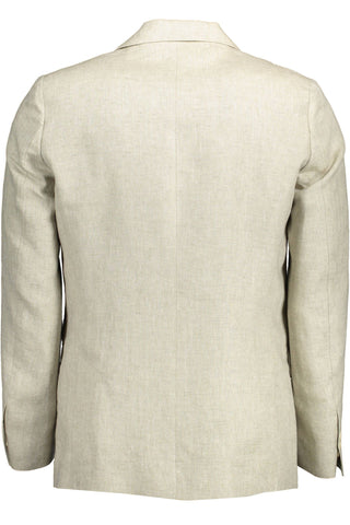 Gant Beige Linen Classic Jacket with Logo Detailing - Ginchy