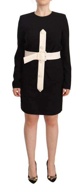 Givenchy Black Wool Long Sleeves Belted Mini Sheath Dress - Ginchy