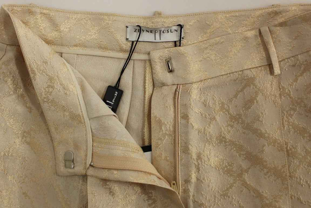 Zeyneptosun Beige Brocade Above Knee Shorts