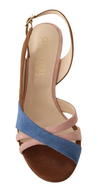 GIA COUTURE Multicolor Suede Leather Slingback Heels Sandals Shoes - Ginchy