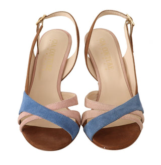 GIA COUTURE Multicolor Suede Leather Slingback Heels Sandals Shoes - Ginchy