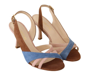 GIA COUTURE Multicolor Suede Leather Slingback Heels Sandals Shoes - Ginchy
