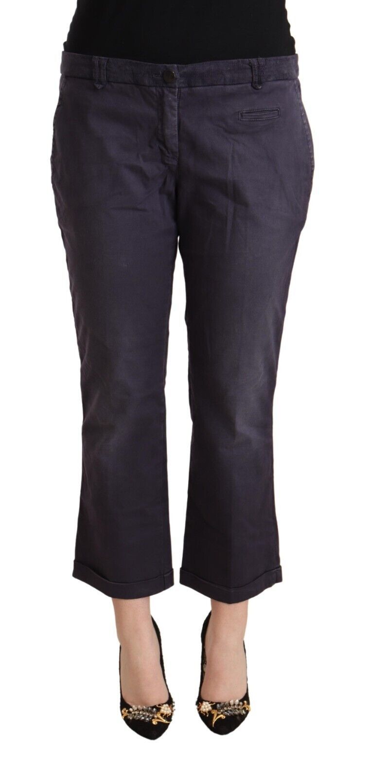 Jucca Black Low Waist Folded Hem Flared Cropped Pants - Ginchy