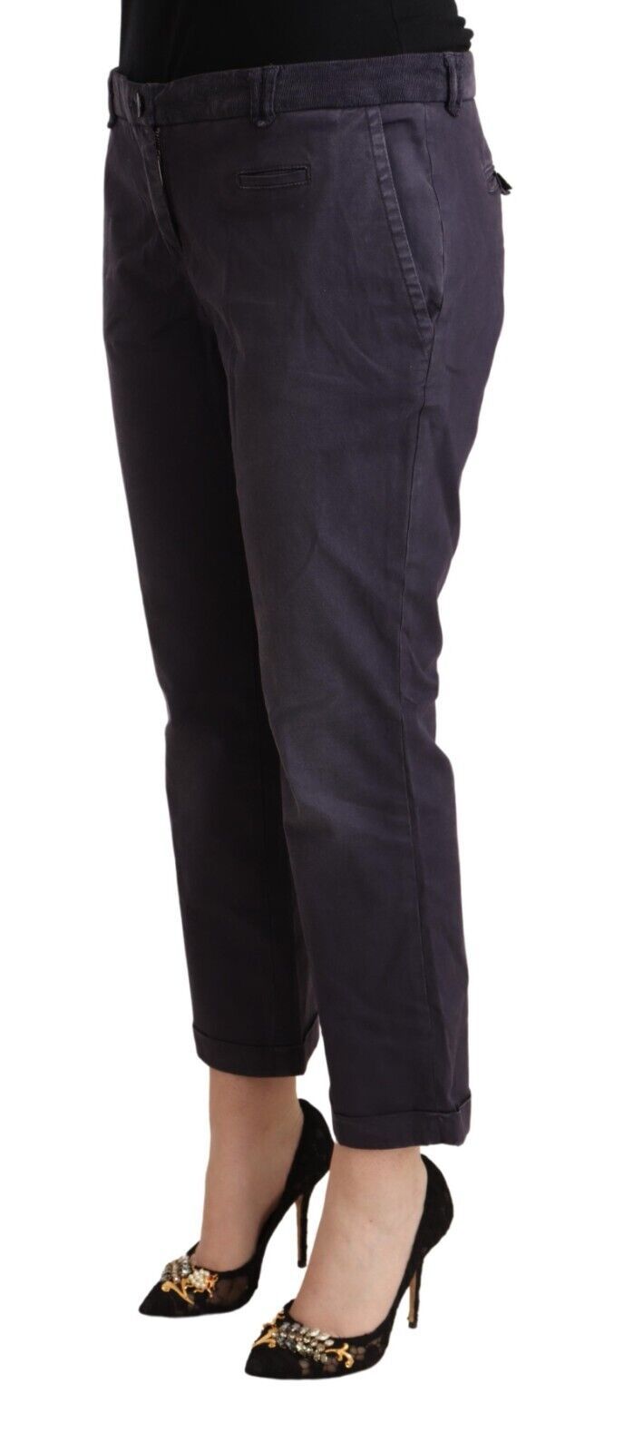 Jucca Black Low Waist Folded Hem Flared Cropped Pants - Ginchy