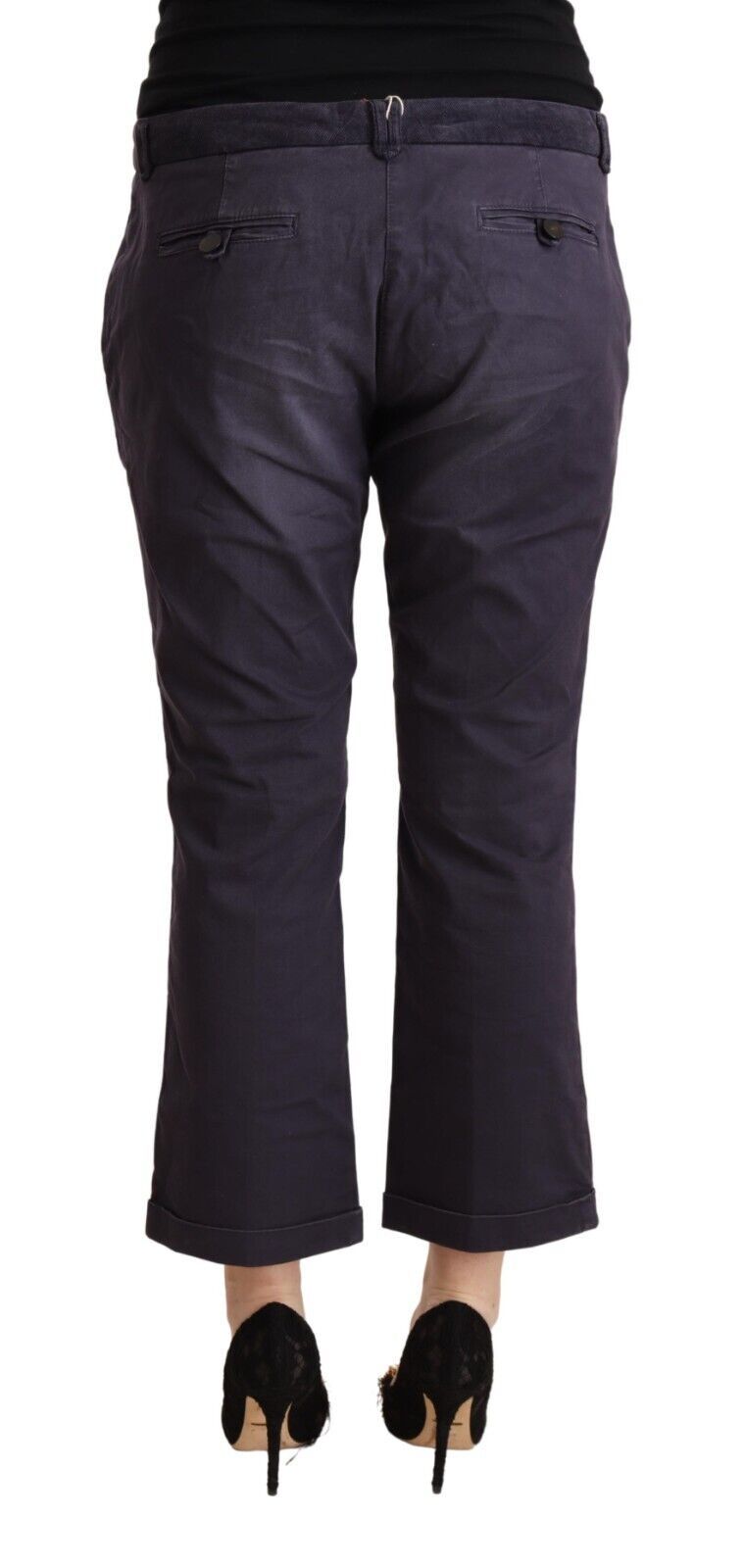 Jucca Black Low Waist Folded Hem Flared Cropped Pants - Ginchy