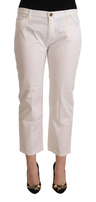 L'Autre Chose White Cotton Mid Waist Cropped Denim Jeans - Ginchy