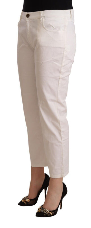 L'Autre Chose White Cotton Mid Waist Cropped Denim Jeans - Ginchy