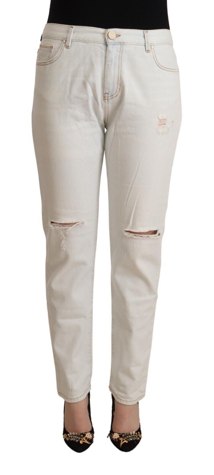 PINKO White Cotton Distressed Mid Waist Skinny Denim Jeans - Ginchy