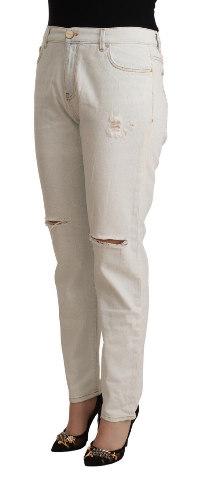 PINKO White Cotton Distressed Mid Waist Skinny Denim Jeans - Ginchy